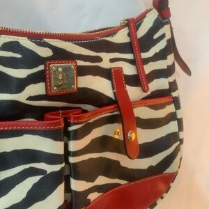 Dooney & Bourke Black and White Zebra Shoulder Bag with Red Trim